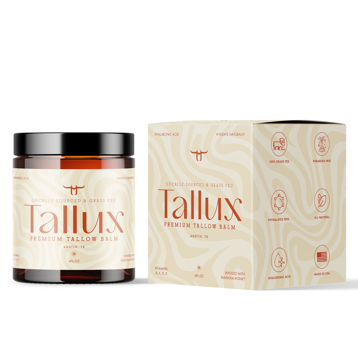 Tallux Premium Whipped Tallow Balm with Manuka Honey, Vitamin C, Hyaluronic Acid & Niacinamide – Deeply Moisturizing for Body, Face & Lips
