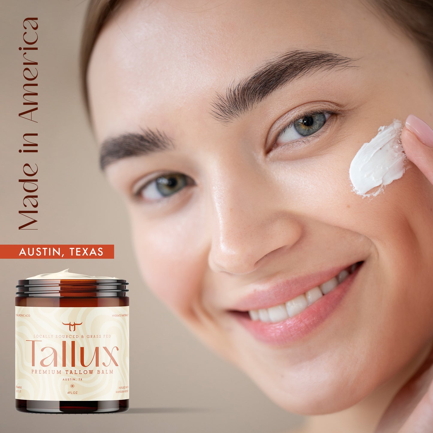 Tallux Premium Whipped Tallow Balm with Manuka Honey, Vitamin C, Hyaluronic Acid & Niacinamide – Deeply Moisturizing for Body, Face & Lips