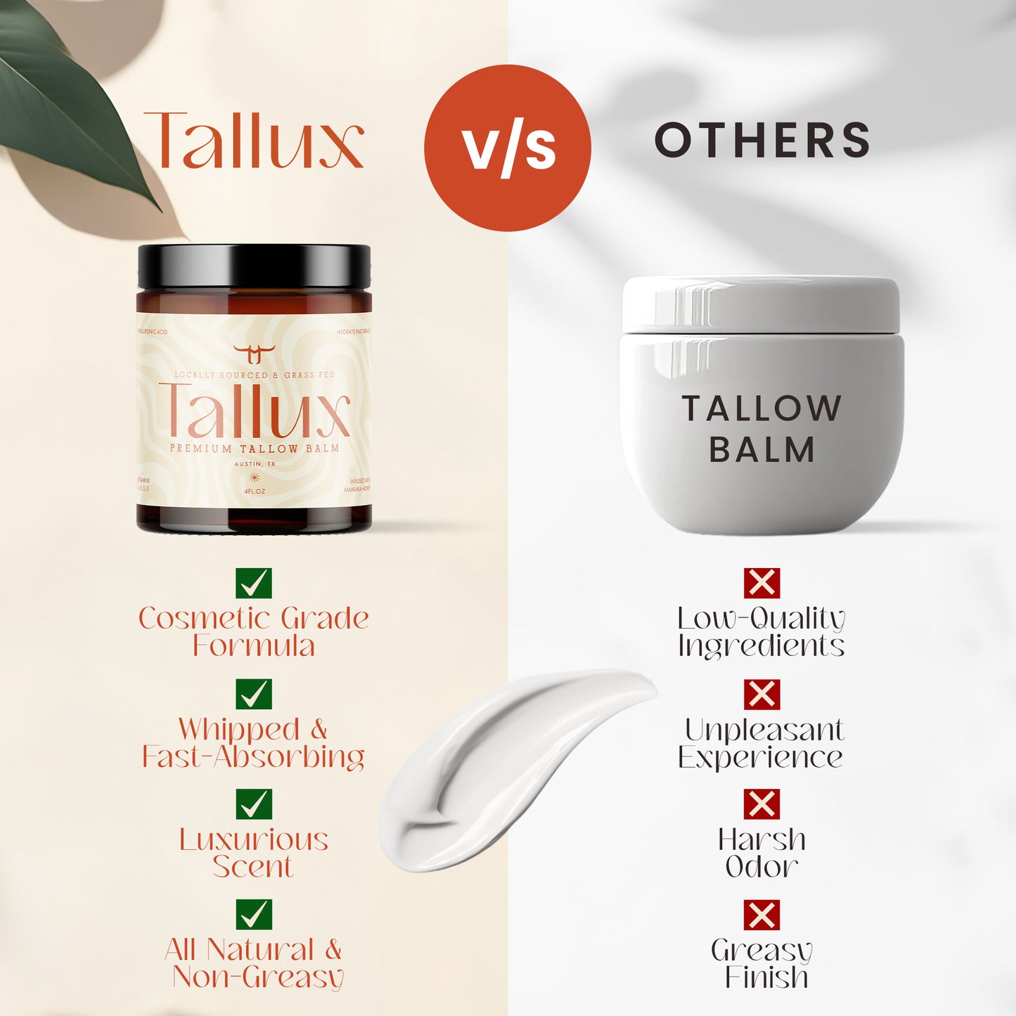 Tallux Premium Whipped Tallow Balm with Manuka Honey, Vitamin C, Hyaluronic Acid & Niacinamide – Deeply Moisturizing for Body, Face & Lips